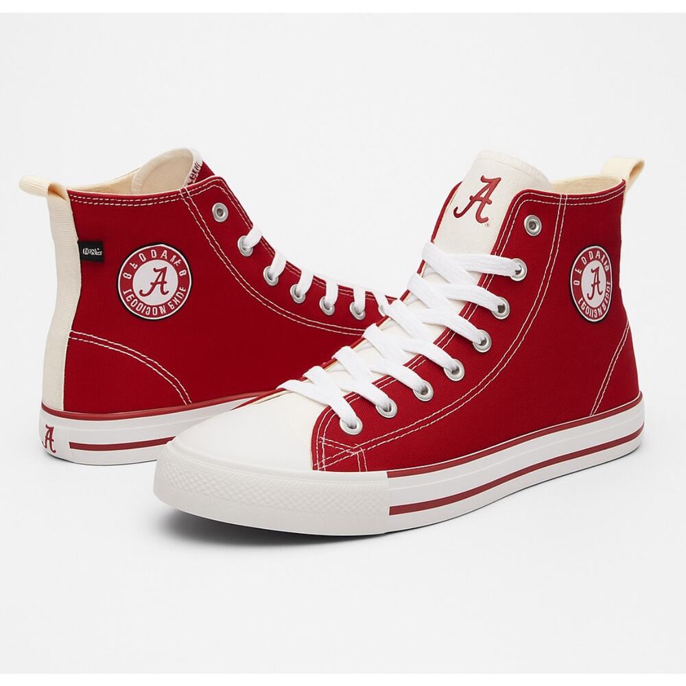 Alabama Crimson Tide High Top Sneakers Red White Canvas Unisex Men’s 8 Womens 10
